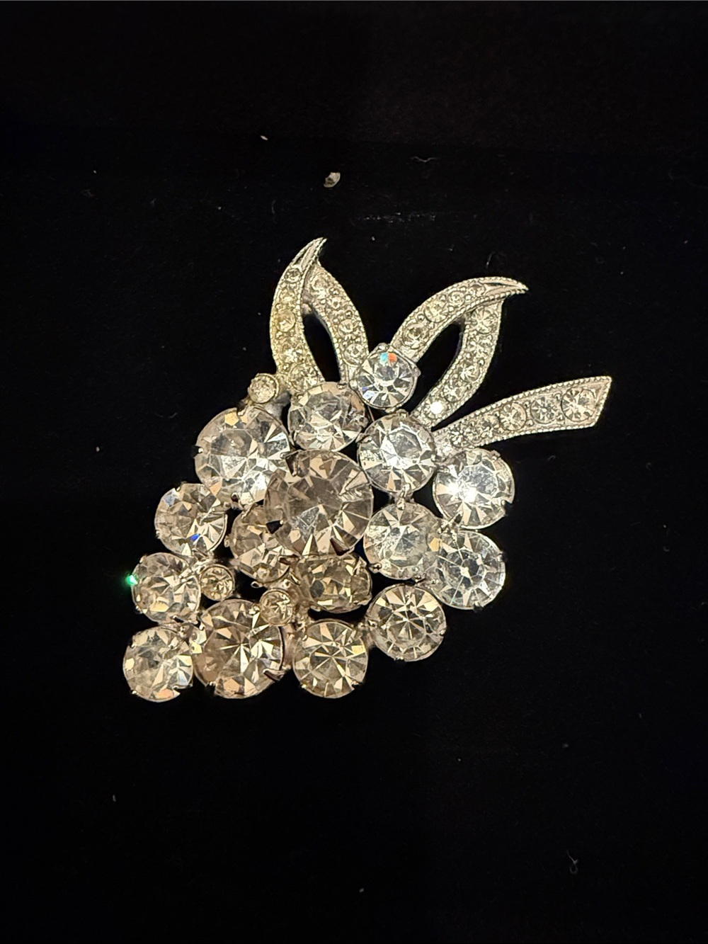 Eisenberg Ice Vintage Crystal Cluster Brooch - Clear Rhinestone Grape Design